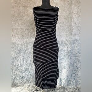 VENUS Black and White Striped maxi pencil dress